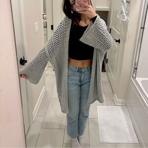 Gray Cozy Aerie Open-Knit Cardigan